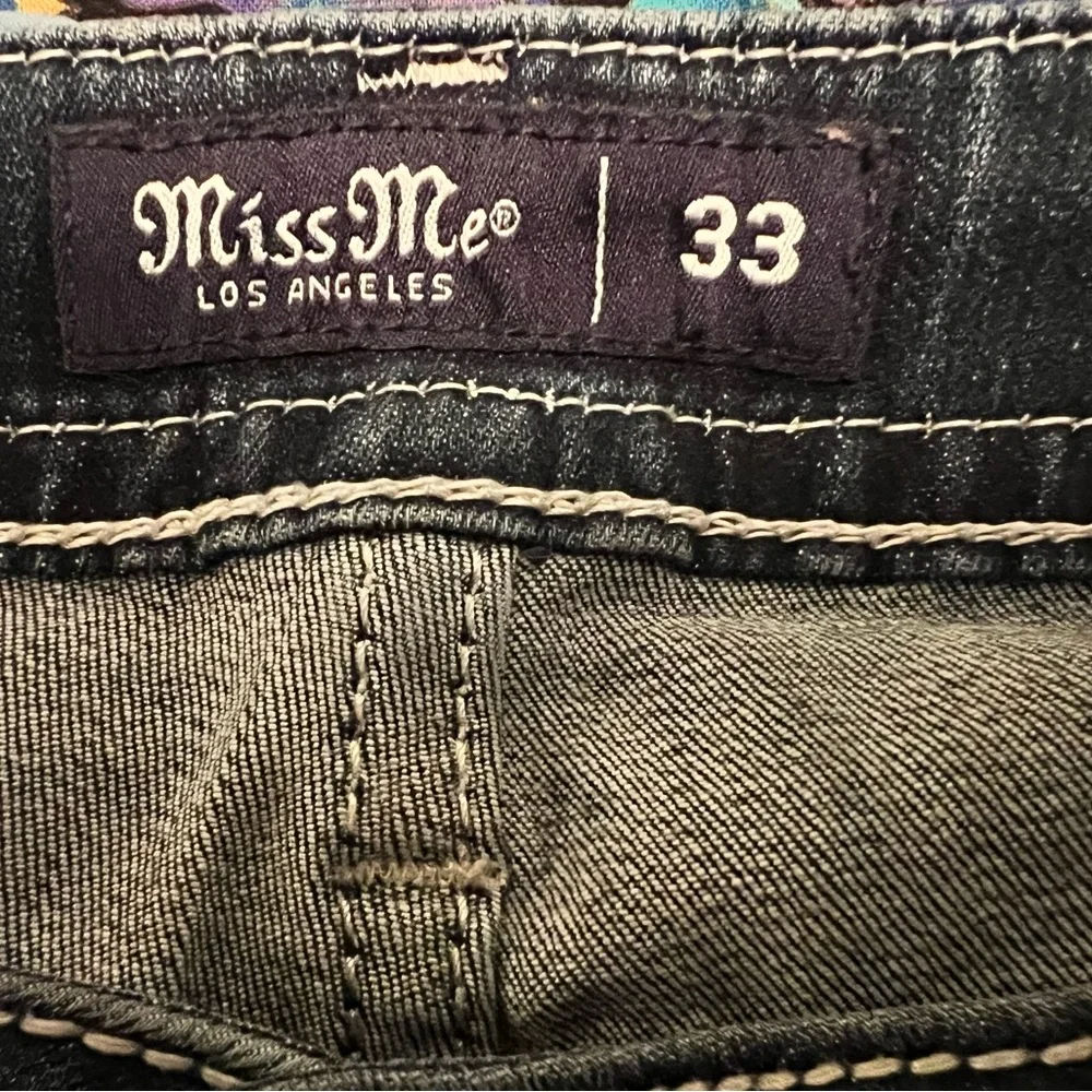 Miss Me Dark Blue Flare Jeans with Embroidered Flag Pocket - Picture 3 of 3